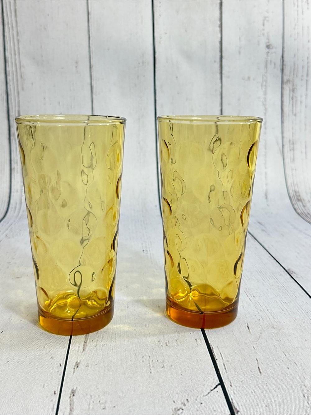 Vintage MCM Set of 2 El Dorado Hazel Atlas Glass Company Amber Tumbler Glasses